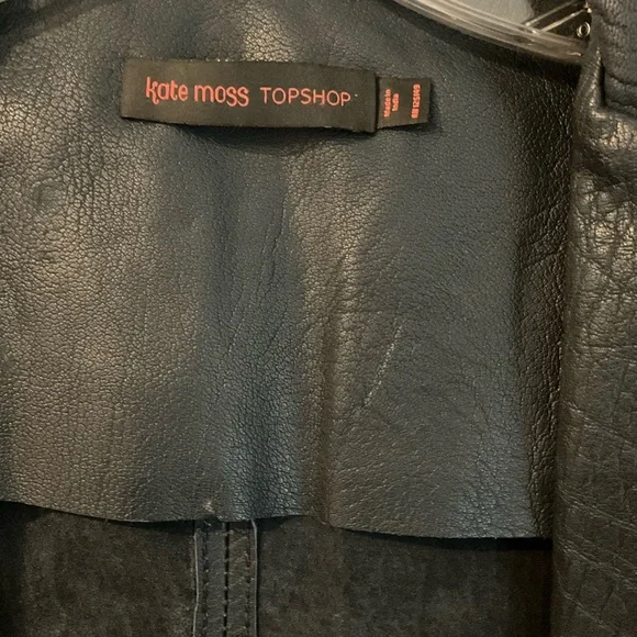 Top Shop Kate Moss leather dark blue navy fringe jacket sz 6 - Picture 3 of 8